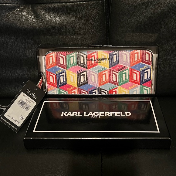 KARL LAGERFELD PARIS printed Leather Wristlet NWT - Picture 2 of 7